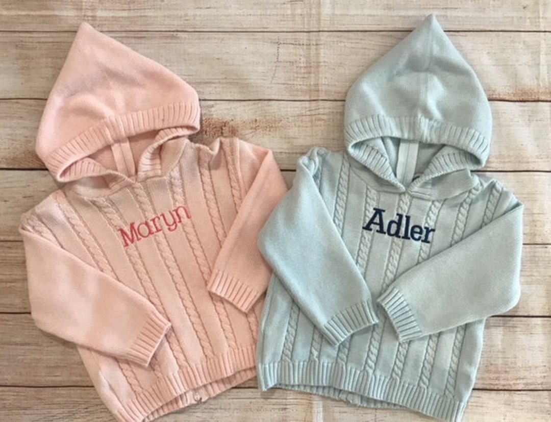 Personalized Baby Sweater/ Hooded Baby Sweater/ Infant Sweater W/ Back