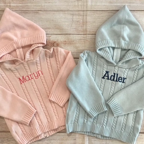 Personalized Baby Sweater/ Hooded Baby Sweater/ Infant Sweater w/ Back Zipper/ Embroidered Sweater/ Infant Girl Sweater/ Infant Boy Sweater