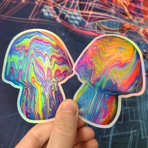 Magic Mushies - 4"Holographic Psychedelic Sticker | Car, Laptop, Water Bottle, Tumbler Vinyl Print