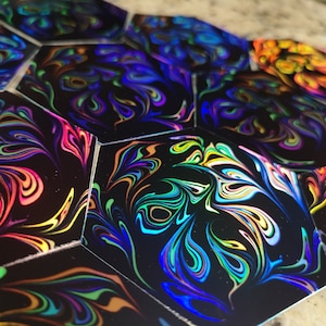 Neon Groove - Psychedelic Holographic Sticker | Car, Laptop, Water Bottle, Tumbler Vinyl Hexagon