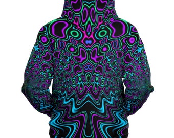 Synthwave Fractal River - Rave Hoodie - All Over Print - Trippy Psychedelic Festival Clothing