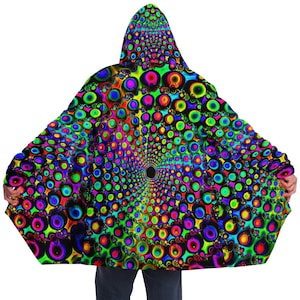 Neon Fractal Portal - Microfleece Cloak - All Over Print - Psychedelic Festival Clothes
