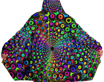Neon Fractal Portal - Microfleece Cloak - All Over Print - Psychedelic Festival Clothes