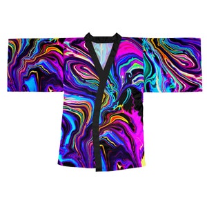 Neon Rift - Bata tipo kimono de manga larga - Trippy Festival Wear