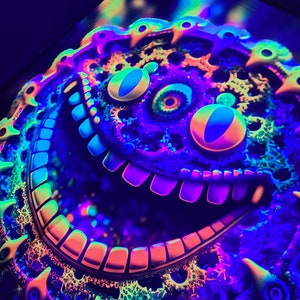 Alien Fractal Happy Face (Blacklight Tapestry) Psychedelic UV Reactive Fluorescent Wall Hanging