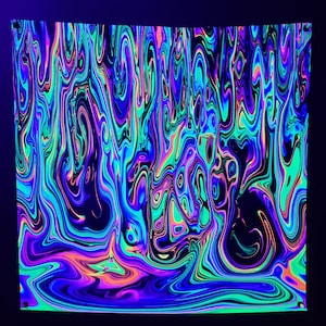 Saurer Regen (Schwarzlicht Trippy Tapisserie) Psychedelischer UV-Reaktiver fluoreszierender Wandbehang