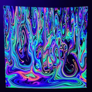 Acid Rain (Blacklight Trippy Tapestry) Psychedelic UV Reactive Fluorescent Wall Hanging