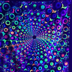 Neon Fractal Portal (Blacklight Tapestry) UV Reactive Fluorescent Wall Hanging