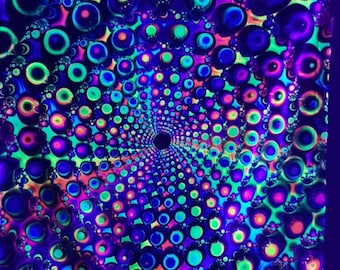 Neon Fractal Portal (Blacklight Tapestry) UV Reactive Fluorescent Wall Hanging