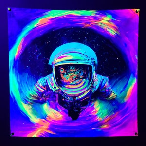Psychonaut -   (Blacklight Space Astronaut Tapestry) UV Reactive Fluorescent Wall Hanging