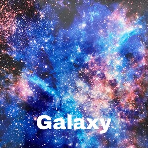 May include: A vibrant galaxy print with a swirling mix of blue, pink, and purple hues. The print features a scattering of white stars and a faint red glow in the centre. The word "Galaxy" is printed in white at the bottom of the image.