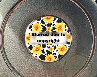 Sunflower and cow print steering wheel emblem overlay decal