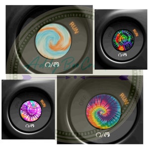 Tie dye themed push to start button decals