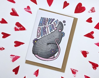 Rat Birthday Card | Recycled Card A6 Greetings Card