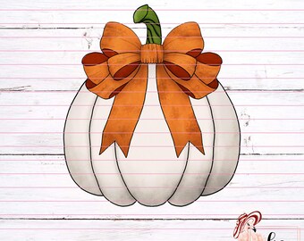 Calabaza blanca con lazo naranja Gráfico digital / Archivo PNG / Uso personal y comercial / Gráfico dibujado a mano / 6-Pumpkin-8.24
