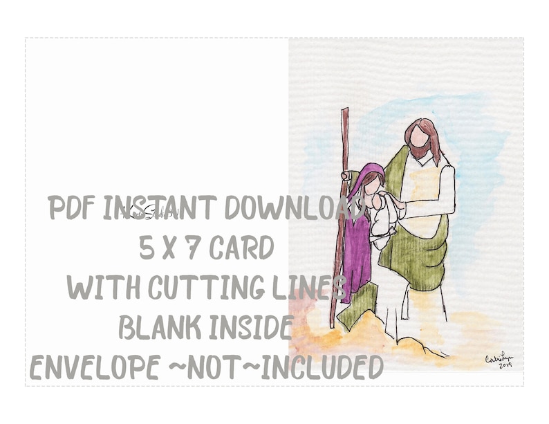 Watercolor Greeting Card Blank Inside 5x7 Printable Greeting Card Mary and Joseph Instant Download Hand Painted W111