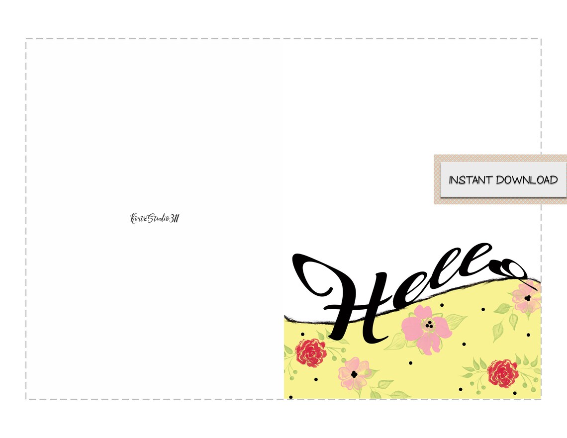 Hello Printable Greeting Card Instant Download Digital | Etsy