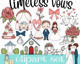 Timeless Vows Wedding Clipart Set | Hand-Drawn Bridal Illustrations | Romantic Wedding Graphics for Invitations & DIY Projects - May25BONUS