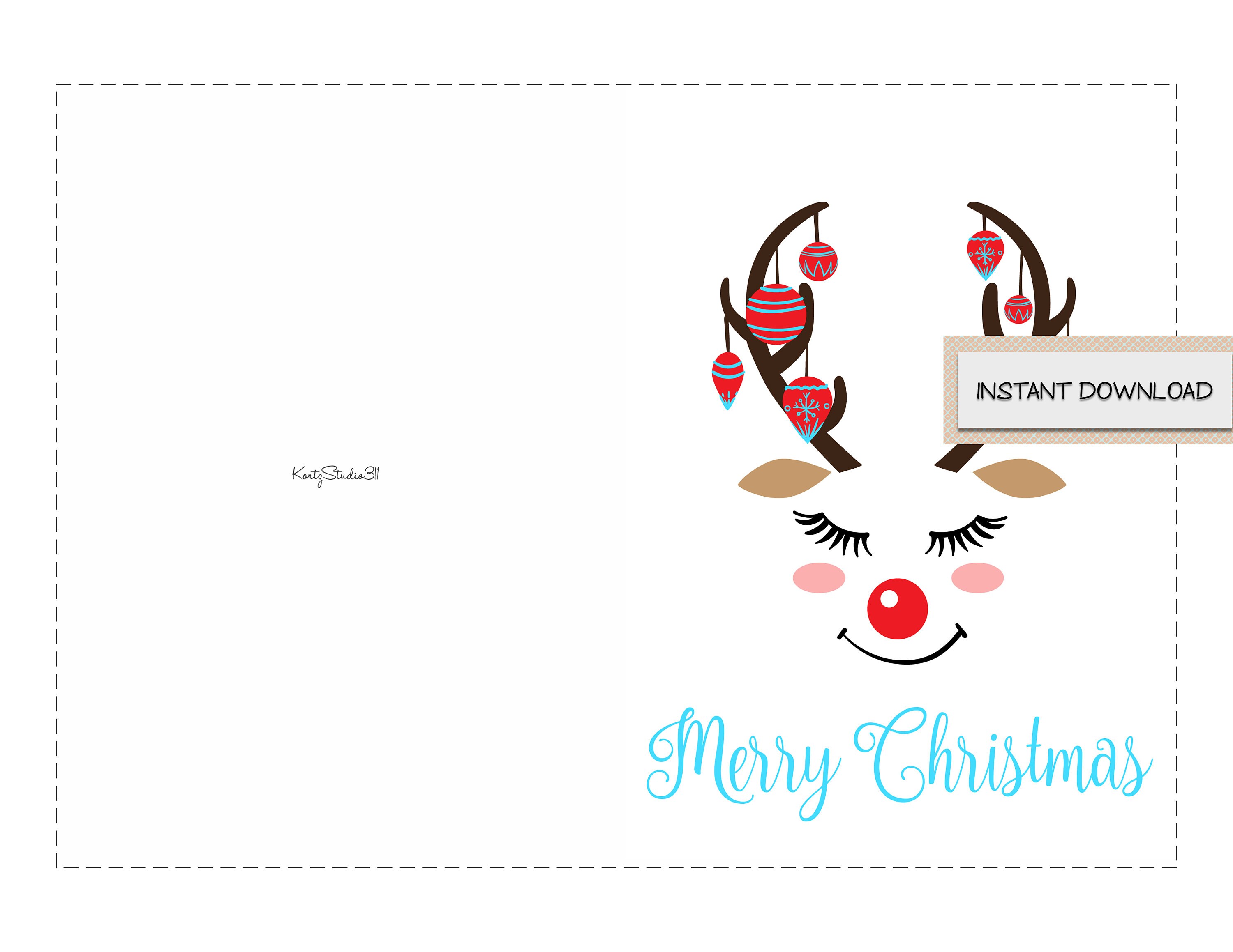 Merry Christmas Printable Greeting Card Instant Download | Etsy