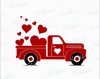 SVG Valentine Truck - Instant Download - eps - dxf - Cut File - For Cricut - For Silhouette - Commercial Use Cut File - svg48