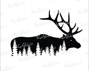 SVG - Elk in the Trees - T-Shirt Graphics - Instant Download - Personal and Commercial Use Cut File - svg470