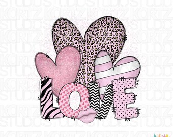 Love Hearts PNG – Valentine’s Day Sublimation Design with Pink Hearts & Leopard Print | png44