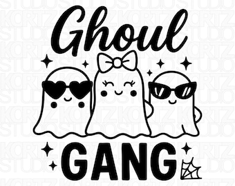 Ghoul Gang SVG & PNG Halloween Design – Cute Ghost Squad with Sunglasses and Bows | #520