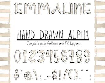 Emmaline Alpha Set | Hand-Drawn Outline Alphabet with Solid Fill Layer | Editable Base Letters for Custom Alphabets - May25BONUS