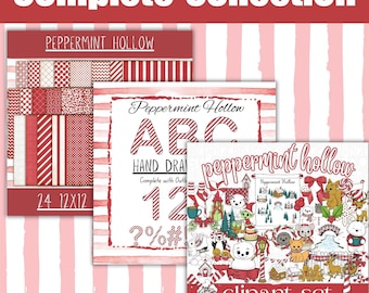 Peppermint Hollow Clipart Bundle | Full Christmas Set | Hand-Drawn Holiday PNG Graphics for Designers | Sep25