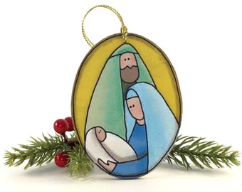 Nativity ornament, Holy family, baby Jesus, Christ child, Mary Joseph, Lord Jesus, Saviors birth,  Christmas decor and gift