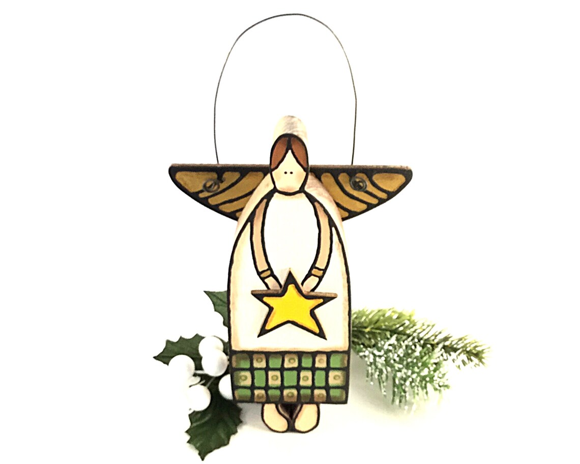 Christmas Angel Wall Door Hanging Painted Rustic Wood Etsy