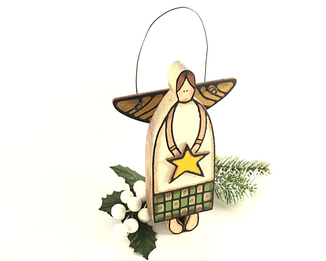 Christmas Angel Wall Door Hanging Painted Rustic Wood Etsy