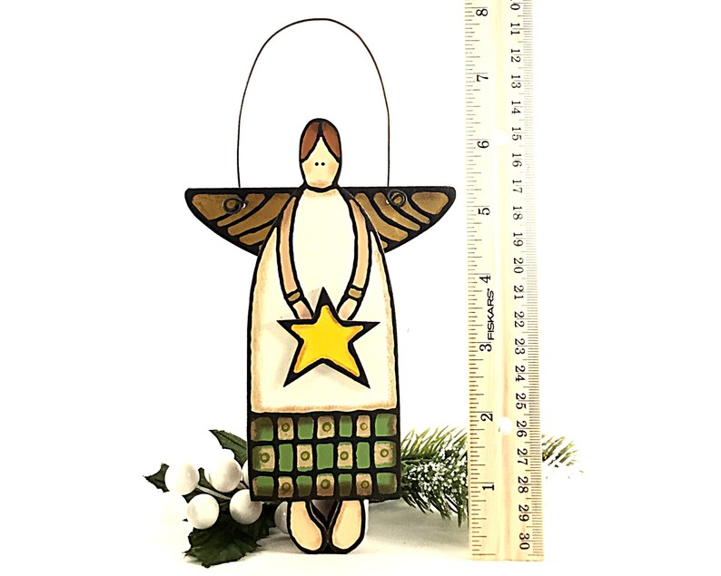 Christmas Angel Wall Door Hanging Painted Rustic Wood Etsy
