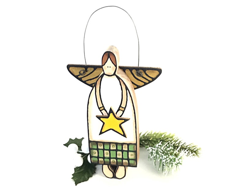 Christmas Angel Wall Door Hanging Painted Rustic Wood Etsy