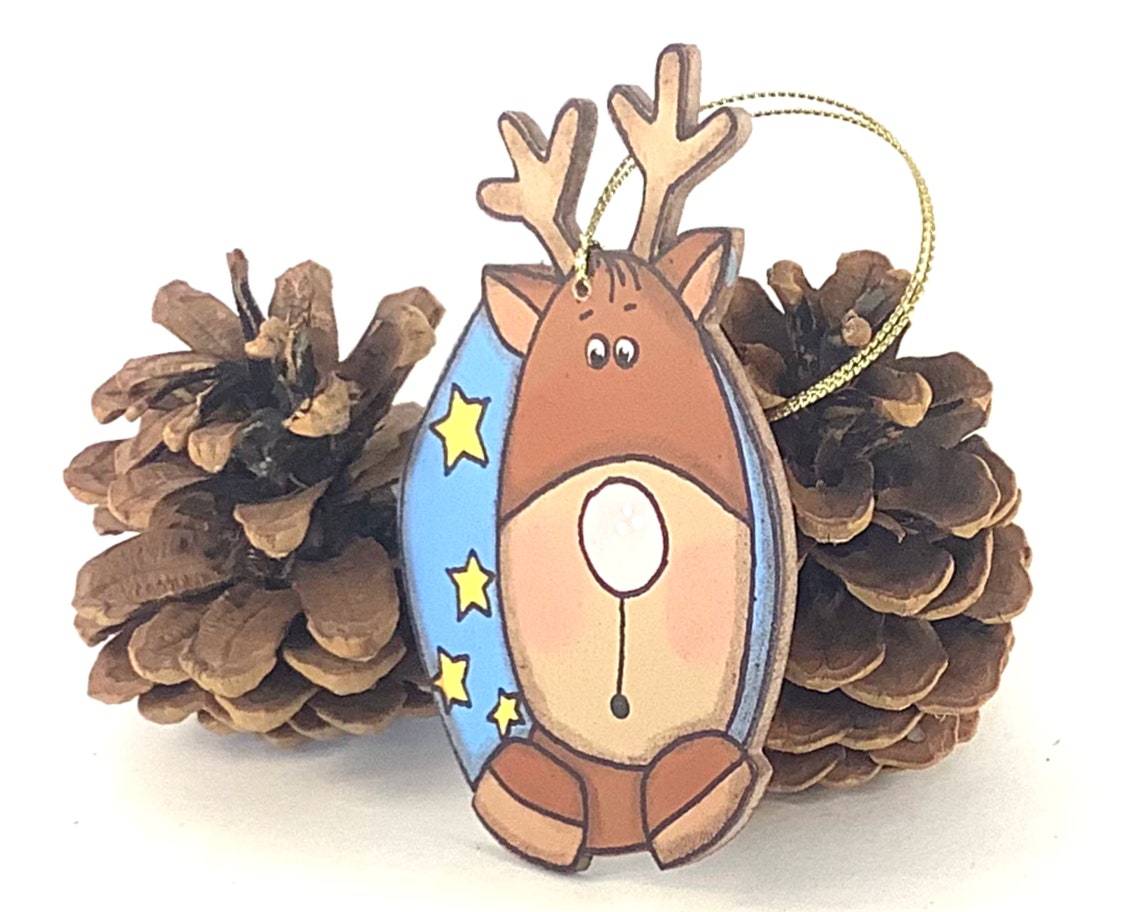 Christmas reindeer ornament hand painted wood Christmas Etsy
