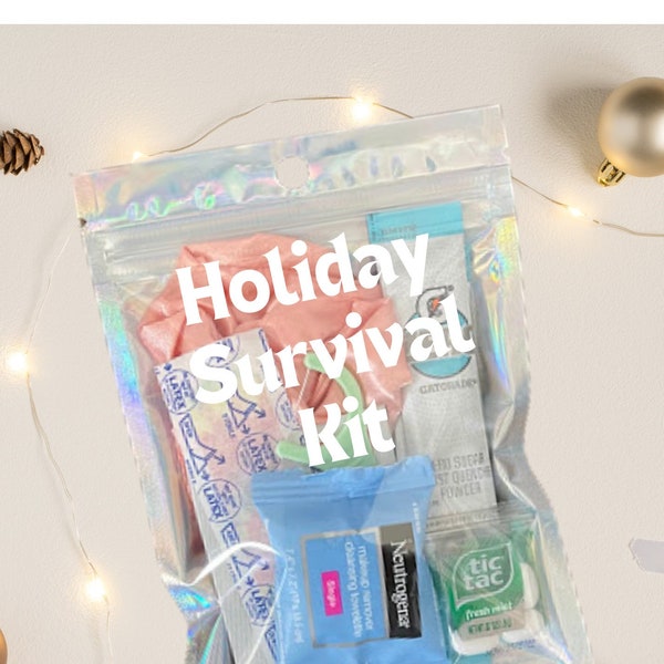 Holiday Survival Kit, Holiday Hangover Kit, Christmas Emergency Bag, Gag Gift for Stockings, Stocking Stuffer for Adults, Holiday Survival