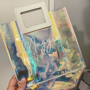 Bridesmaid Gift Bags, Personalized Bridesmaid Gift Bags, Beach Tote, Iridescent Gift Bag, Bachelorette Party, Reusable Tote, Holographic