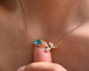 Personalized Best Friend Bridesmaid Gift, Custom Initial Tulip Necklace, Dainty Flower Bridesmaid Necklace, Something Blue Necklace