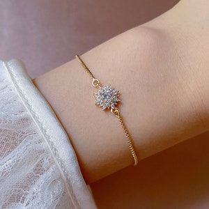 Personalized Sister-in-Law Gift, Sister in Law Bracelet, Sister of the Groom, Sister Gift, Cubic Zirconia Flower Slide Adjustable Bracelet image 6
