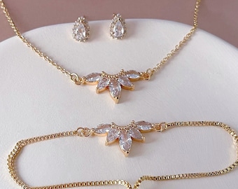 Bridesmaid Gifts Necklace Earrings Bracelet Set Wedding Jewelry Set Teardrop Necklace Wedding necklace, Bridesmaid necklace, Gift for women