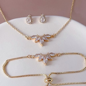 Bridesmaid Gifts Necklace Earrings Bracelet Set Wedding Jewelry Set Teardrop Necklace Wedding necklace, Bridesmaid necklace, Gift for women