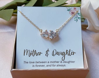 Gold Heart Necklace Double Heart Necklace Mother Daughter Gift Family Gift Sister Gift Anniversary Gift Sister Mother Gift Christmas Gift