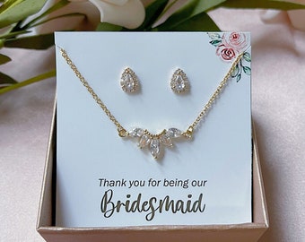 Bridesmaid Necklace Teardrops Necklace Bridesmaid Necklace Gift CZ bridal Jewelry Bracelet and Necklace  Bridesmaid Jewelry