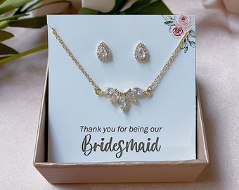 Thank you for being my Bridesmaids Necklace Earrings - Teardrops Necklace - Bridesmaid Gift - CZ Wedding Jewelry Set - Bridesmaid Jewelry