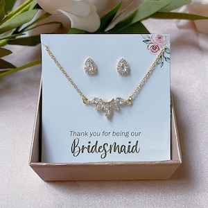 Thank you for being my Bridesmaids Necklace Earrings - Teardrops Necklace - Bridesmaid Gift - CZ Wedding Jewelry Set - Bridesmaid Jewelry