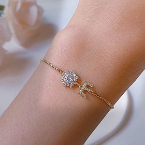 Personalized Sister-in-Law Gift, Sister in Law Bracelet, Sister of the Groom, Sister Gift, Cubic Zirconia Flower Slide Adjustable Bracelet image 7