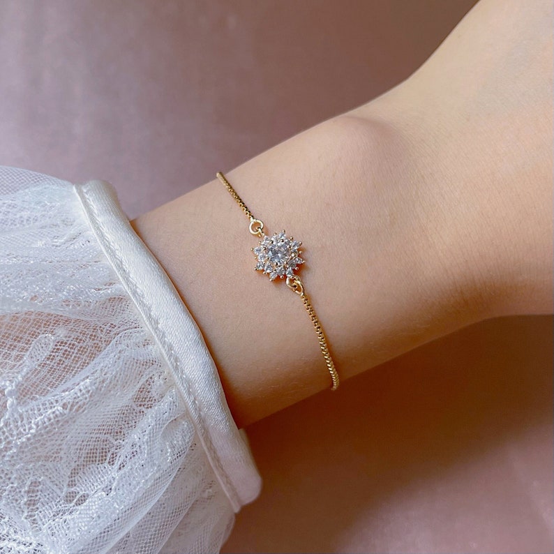 Personalized Sister-in-Law Gift, Sister in Law Bracelet, Sister of the Groom, Sister Gift, Cubic Zirconia Flower Slide Adjustable Bracelet image 6