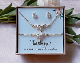 Bridesmaids Necklaces Set - Teardrops Necklace Bracelet Earrings - Wedding Jewelry Set for Bridesmaids - Gift for Mom, Gift for Her