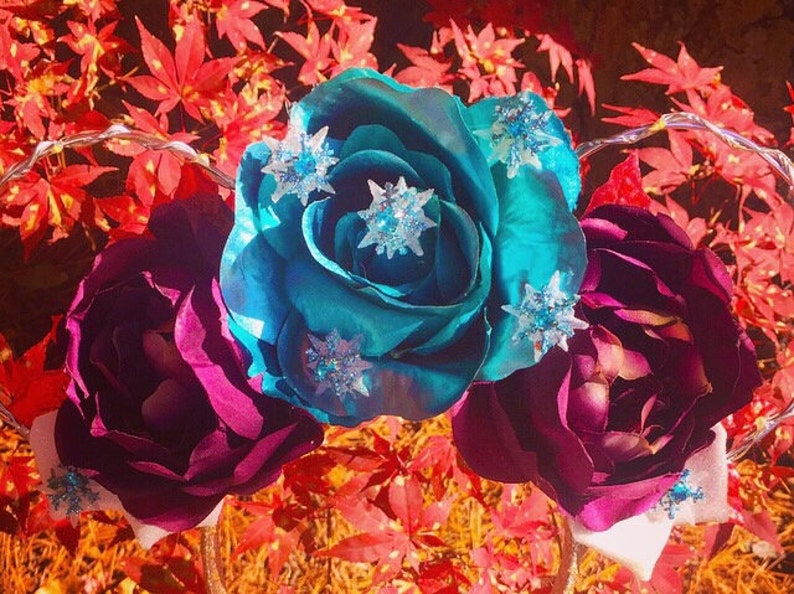 Frozen inspired Minnie Mouse Ears Light Up Ears Disney Ears Holiday Ears Elsa Minnie Ears Wire Ears Floral Ears Anna Minnie Ears