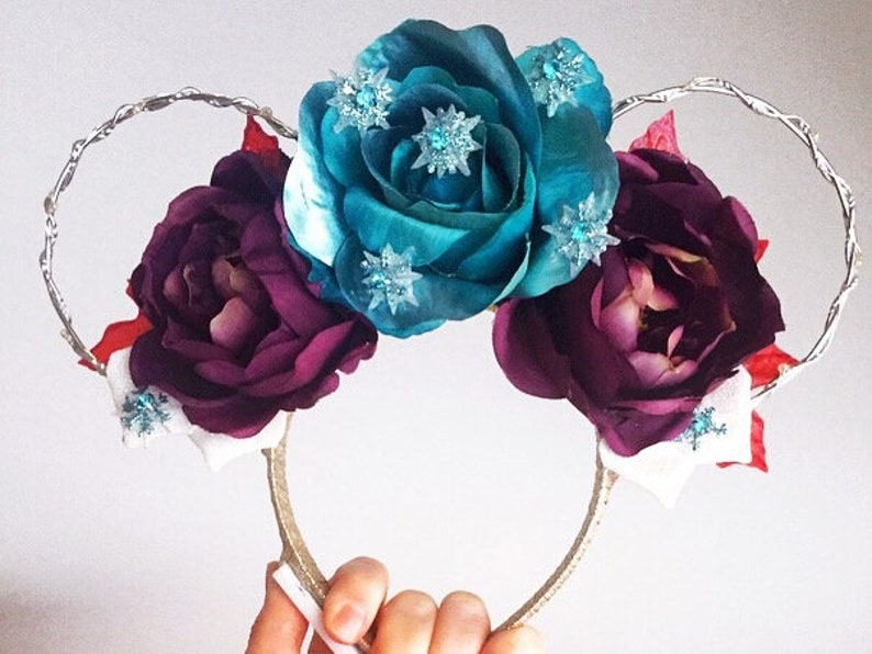 Frozen inspired Minnie Mouse Ears Light Up Ears Disney Ears Holiday Ears Elsa Minnie Ears Wire Ears Floral Ears Anna Minnie Ears